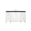 James Martin E444-V60S-GW-3CSP Addison 60 Inch Single Vanity Cabinet in Glossy White with 3 CM Charcoal Soapstone Quartz Top