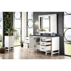 James Martin E444-V60S-GW-3CSP Addison 60 Inch Single Vanity Cabinet in Glossy White with 3 CM Charcoal Soapstone Quartz Top