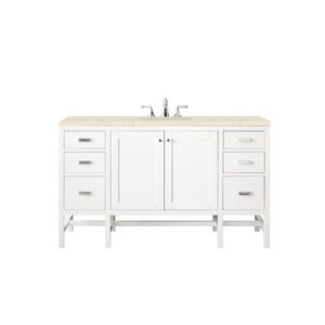 James Martin E444-V60S-GW-3EMR Addison 60 Inch Single Vanity Cabinet in Glossy White with 3 CM Eternal Marfil Top