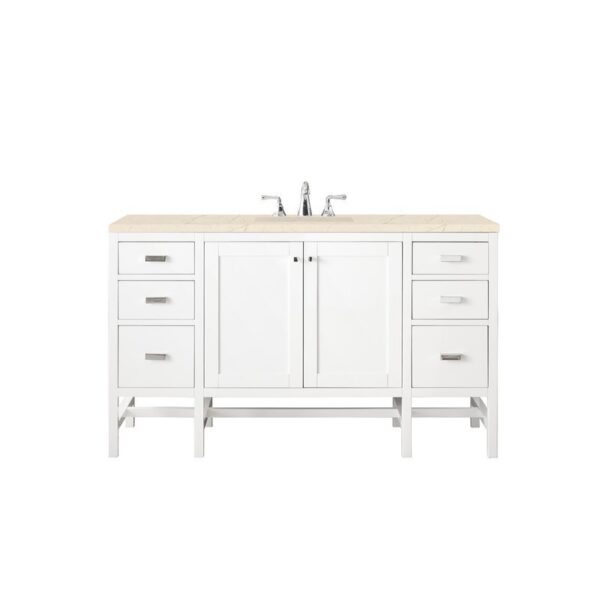 James Martin E444-V60S-GW-3EMR Addison 60 Inch Single Vanity Cabinet in Glossy White with 3 CM Eternal Marfil Top