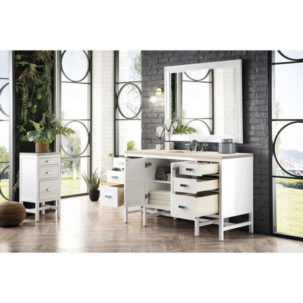 James Martin E444-V60S-GW-3EMR Addison 60 Inch Single Vanity Cabinet in Glossy White with 3 CM Eternal Marfil Top