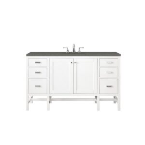 James Martin E444-V60S-GW-3GEX Addison 60 Inch Single Vanity Cabinet in Glossy White with 3 CM Grey Expo Quartz Top