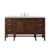 James Martin E444-V60S-MCA-3CAR Addison 60 Inch Single Vanity Cabinet in Mid Century Acacia with 3 cm Carrara White Top with Sink