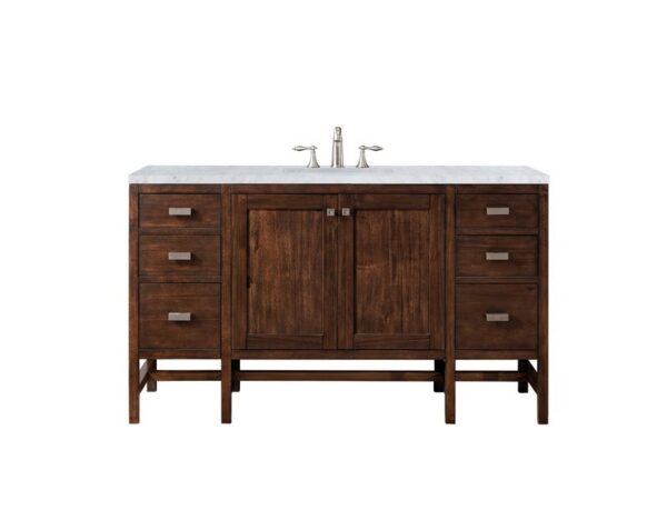 James Martin E444-V60S-MCA-3CAR Addison 60 Inch Single Vanity Cabinet in Mid Century Acacia with 3 cm Carrara White Top with Sink