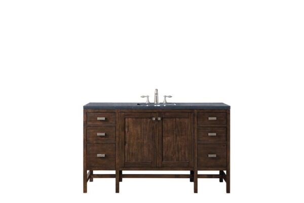 James Martin E444-V60S-MCA-3CSP Addison 60 Inch Single Vanity Cabinet in Mid Century Acacia with 3 cm Charcoal Soapstone Quartz Top with Sink