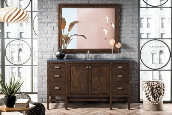 James Martin E444-V60S-MCA-3CSP Addison 60 Inch Single Vanity Cabinet in Mid Century Acacia with 3 cm Charcoal Soapstone Quartz Top with Sink