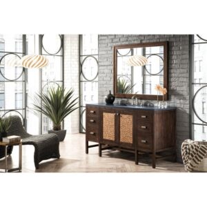 James Martin E444-V60S-MCA-3CSP Addison 60 Inch Single Vanity Cabinet in Mid Century Acacia with 3 cm Charcoal Soapstone Quartz Top with Sink