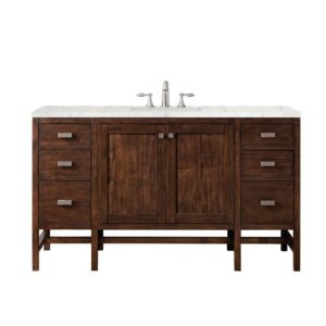 James Martin E444-V60S-MCA-3EJP Addison 60 Inch Single Vanity Cabinet in Mid Century Acacia with 3 cm Eternal Jasmine Pearl Quartz Top with Sink