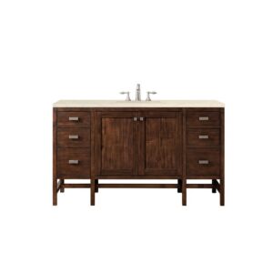 James Martin E444-V60S-MCA-3EMR Addison 60 Inch Single Vanity Cabinet in Mid Century Acacia with 3 CM Eternal Marfil Quartz Top