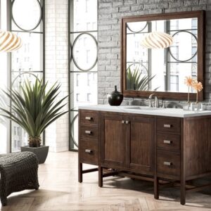 James Martin E444-V60S-MCA-3ENC Addison 60 Inch Single Vanity Cabinet with Ethereal Noctis Quartz Top - Mid Century Acacia