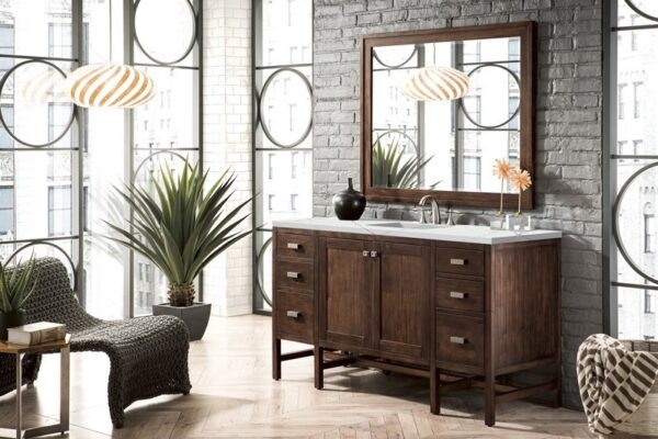 James Martin E444-V60S-MCA-3ENC Addison 60 Inch Single Vanity Cabinet with Ethereal Noctis Quartz Top - Mid Century Acacia