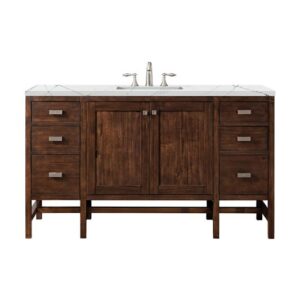 James Martin E444-V60S-MCA-3ENC Addison 60 Inch Single Vanity Cabinet with Ethereal Noctis Quartz Top - Mid Century Acacia