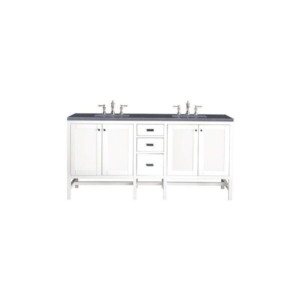 James Martin E444-V72-GW-3CSP Addison 72 Inch Double Vanity Cabinet in Glossy White with 3 CM Charcoal Soapstone Quartz Top