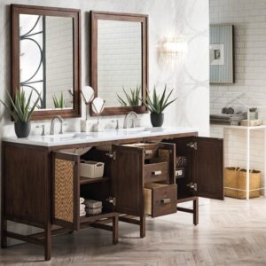 James Martin E444-V72-MCA-3CAR Addison 72 Inch Double Vanity Cabinet in Mid Century Acacia with 3 cm Carrara White Top with Sink