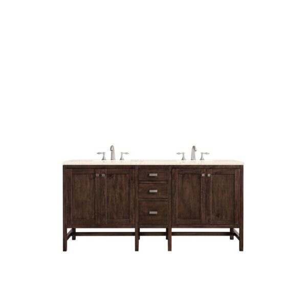 James Martin E444-V72-MCA-3EMR Addison 72 Inch Double Vanity Cabinet in Mid Century Acacia with 3 CM Eternal Marfil Quartz Top