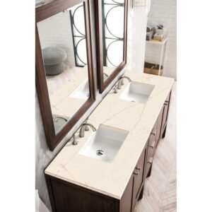 James Martin E444-V72-MCA-3EMR Addison 72 Inch Double Vanity Cabinet in Mid Century Acacia with 3 CM Eternal Marfil Quartz Top