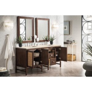 James Martin E444-V72-MCA-3EMR Addison 72 Inch Double Vanity Cabinet in Mid Century Acacia with 3 CM Eternal Marfil Quartz Top