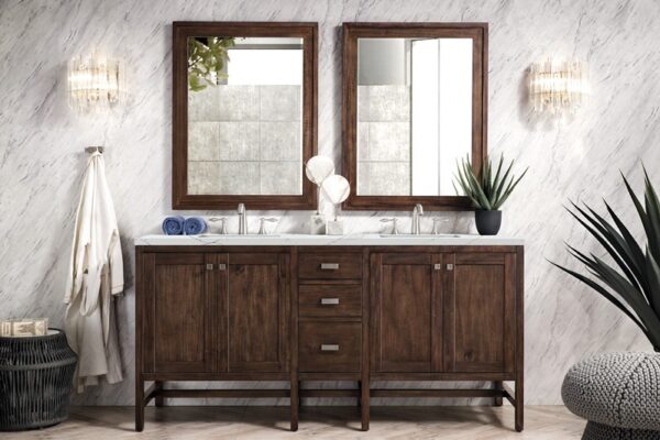 James Martin E444-V72-MCA-3ENC Addison 72 Inch Double Vanity Cabinet with Ethereal Noctis Quartz Top - Mid Century Acacia