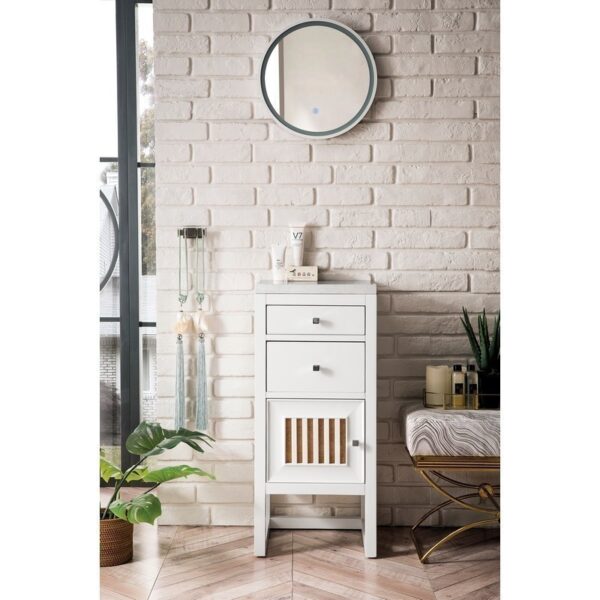 James Martin E645-B15L-GW-3AF Athens 15 Inch Cabinet with Drawers and Door in Glossy White with 3 CM Arctic Fall Solid Surface Top