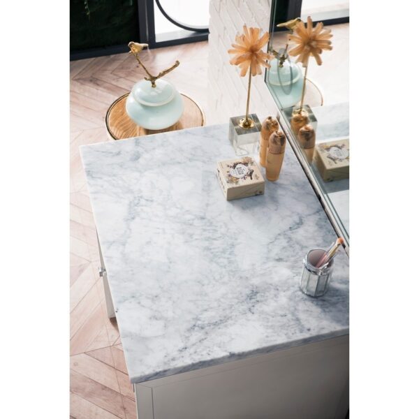 James Martin E645-DU30-GW-3CAR Athens 30 Inch Countertop Unit (makeup counter) in Glossy White with 3 CM Carrara Marble Top