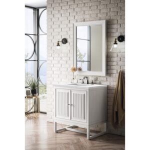 James Martin E645-V30-GW-3AF Athens 30 Inch Single Vanity Cabinet in Glossy White with 3 CM Arctic Fall Solid Surface Countertop