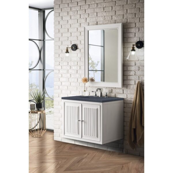 James Martin E645-V30-GW-3CSP Athens 30 Inch Single Vanity Cabinet in Glossy White with 3 CM Charcoal Soapstone Quartz Top