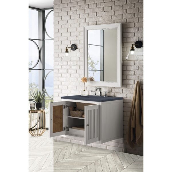 James Martin E645-V30-GW-3CSP Athens 30 Inch Single Vanity Cabinet in Glossy White with 3 CM Charcoal Soapstone Quartz Top