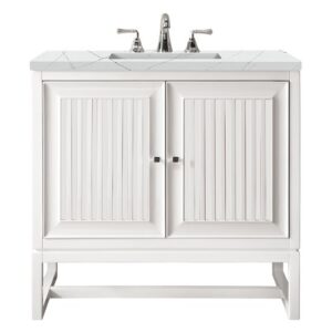 James Martin E645-V30-GW-3ENC Athens 30 Inch Single Vanity Cabinet with Ethereal Noctis Top - Glossy White