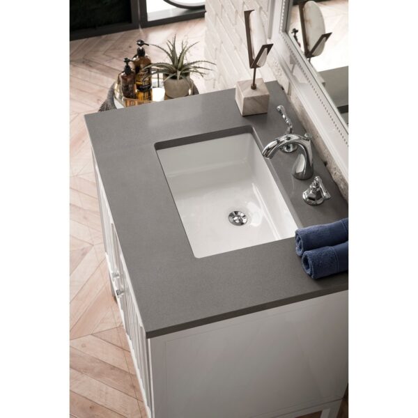 James Martin E645-V30-GW-3GEX Athens 30 Inch Single Vanity Cabinet in Glossy White with 3 CM Grey Expo Quartz Top