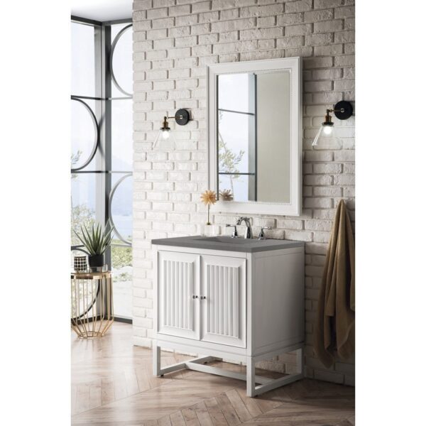 James Martin E645-V30-GW-3GEX Athens 30 Inch Single Vanity Cabinet in Glossy White with 3 CM Grey Expo Quartz Top