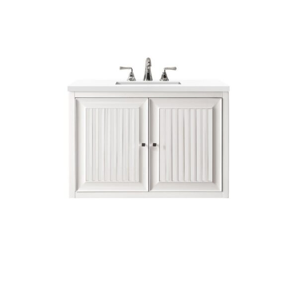 James Martin E645-V30-GW-3WZ Athens 30 Inch Single Vanity Cabinet in Glossy White with 3cm White Zeus Quartz Top