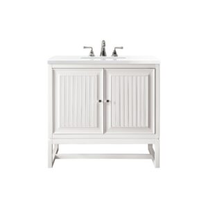 James Martin E645-V30-GW-3WZ Athens 30 Inch Single Vanity Cabinet in Glossy White with 3cm White Zeus Quartz Top