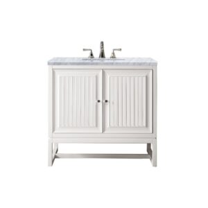 James Martin E645-V36-GW-3CAR Athens 36 Inch Single Vanity Cabinet in Glossy White with 3 CM Carrara White Top