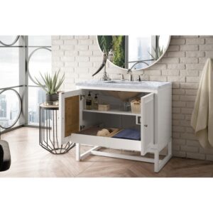 James Martin E645-V36-GW-3CAR Athens 36 Inch Single Vanity Cabinet in Glossy White with 3 CM Carrara White Top