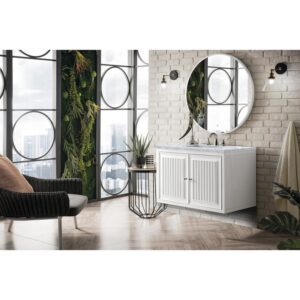 James Martin E645-V36-GW-3CAR Athens 36 Inch Single Vanity Cabinet in Glossy White with 3 CM Carrara White Top