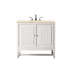 James Martin E645-V36-GW-3EMR Athens 36 Inch Single Vanity Cabinet in Glossy White with 3 CM Eternal Marfil Top