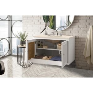 James Martin E645-V36-GW-3EMR Athens 36 Inch Single Vanity Cabinet in Glossy White with 3 CM Eternal Marfil Top