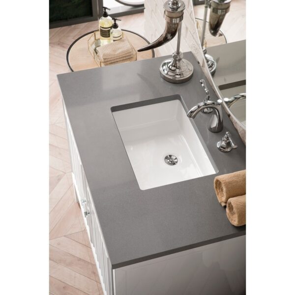 James Martin E645-V36-GW-3GEX Athens 36 Inch Single Vanity Cabinet in Glossy White with 3 CM Grey Expo Quartz Top