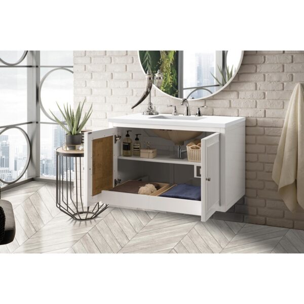 James Martin E645-V36-GW-3WZ Athens 36 Inch Single Vanity Cabinet in Glossy White with 3cm White Zeus Quartz Top