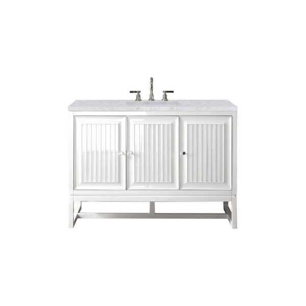 James Martin E645-V48-GW-3CAR Athens 48 Inch Single Vanity Cabinet in Glossy White with 3 CM Carrara White Top