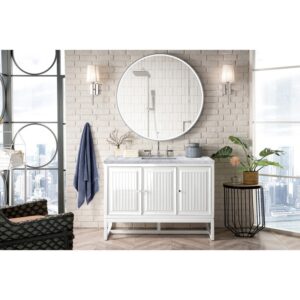 James Martin E645-V48-GW-3CAR Athens 48 Inch Single Vanity Cabinet in Glossy White with 3 CM Carrara White Top