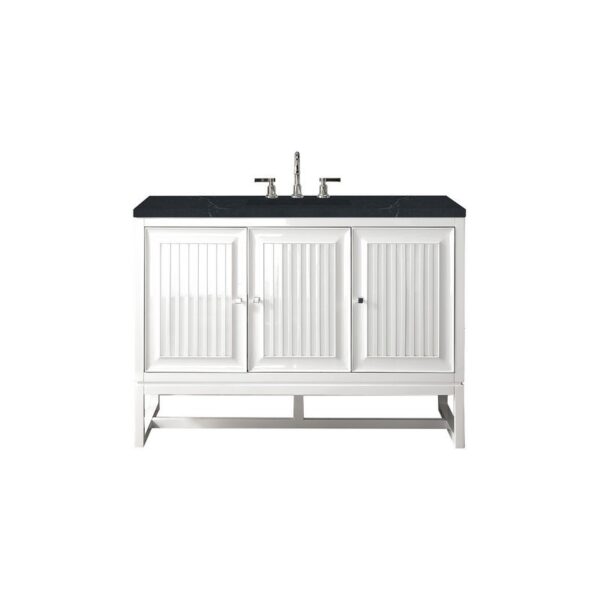 James Martin E645-V48-GW-3CSP Athens 48 Inch Single Vanity Cabinet in Glossy White with 3 CM Charcoal Soapstone Quartz Top