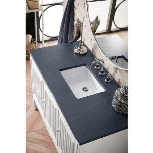 James Martin E645-V48-GW-3CSP Athens 48 Inch Single Vanity Cabinet in Glossy White with 3 CM Charcoal Soapstone Quartz Top