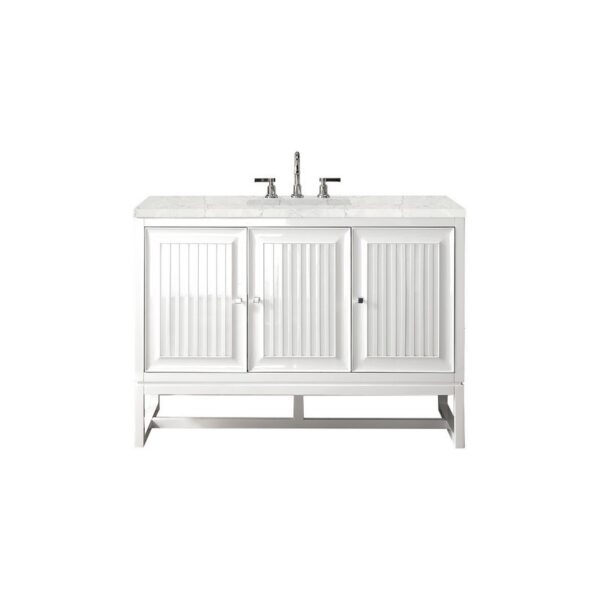 James Martin E645-V48-GW-3EJP Athens 48 Inch Single Vanity Cabinet in Glossy White with 3 CM Eternal Jasmine Pearl Quartz Top