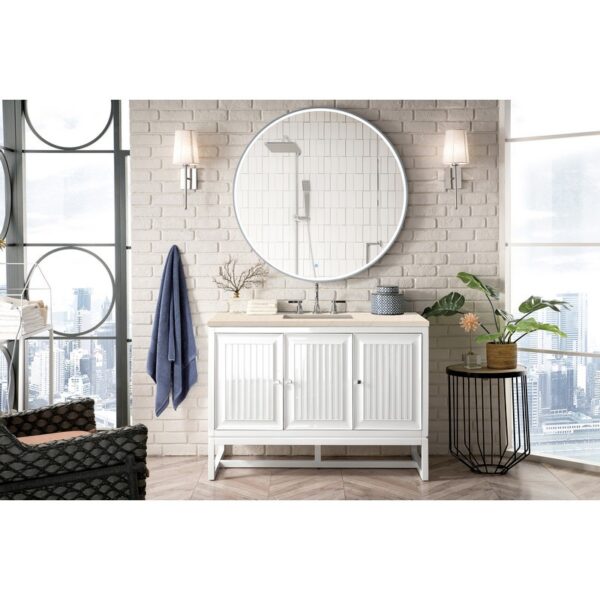 James Martin E645-V48-GW-3EMR Athens 48 Inch Single Vanity Cabinet in Glossy White with 3 CM Eternal Marfil Top