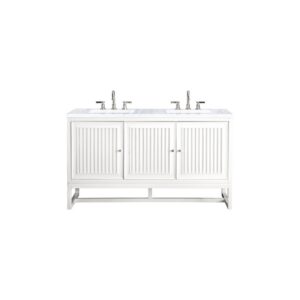 James Martin E645-V60D-GW-3CAR Athens 60 Inch Double Vanity Cabinet in Glossy White with 3 CM Carrara White Top