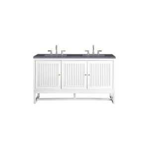 James Martin E645-V60D-GW-3CSP Athens 60 Inch Double Vanity Cabinet in Glossy White with 3 CM Charcoal Soapstone Quartz Top