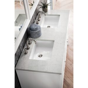 James Martin E645-V60D-GW-3EJP Athens 60 Inch Double Vanity Cabinet in Glossy White with 3 CM Eternal Jasmine Pearl Quartz Top