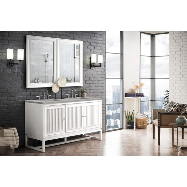 James Martin E645-V60D-GW-3ESR Athens 60 Inch Double Vanity Cabinet in Glossy White with 3 CM Eternal Serena Top