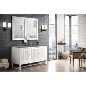 James Martin E645-V60D-GW-3GEX Athens 60 Inch Double Vanity Cabinet in Glossy White with 3 CM Grey Expo Quartz Top